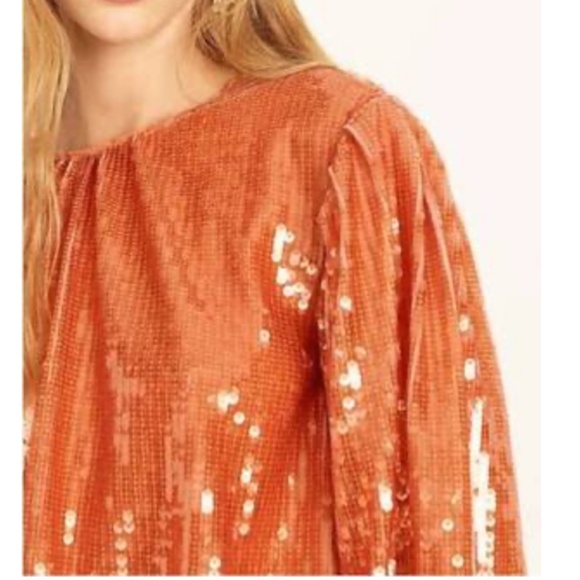 J. Crew Bubble-sleeve sequin top orange M - Picture 3 of 12